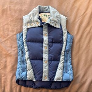 VINTAGE Skitique Unisex Puffer Ski Vest Duck Down Insulated Blue Small RETRO